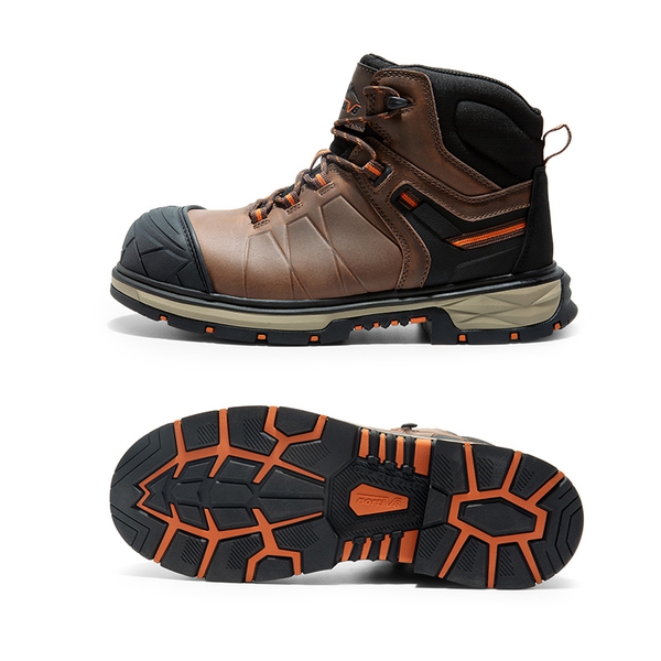 Men's Non-Slip Steel Toe Leather Work Boots - DARK BROWN - 4